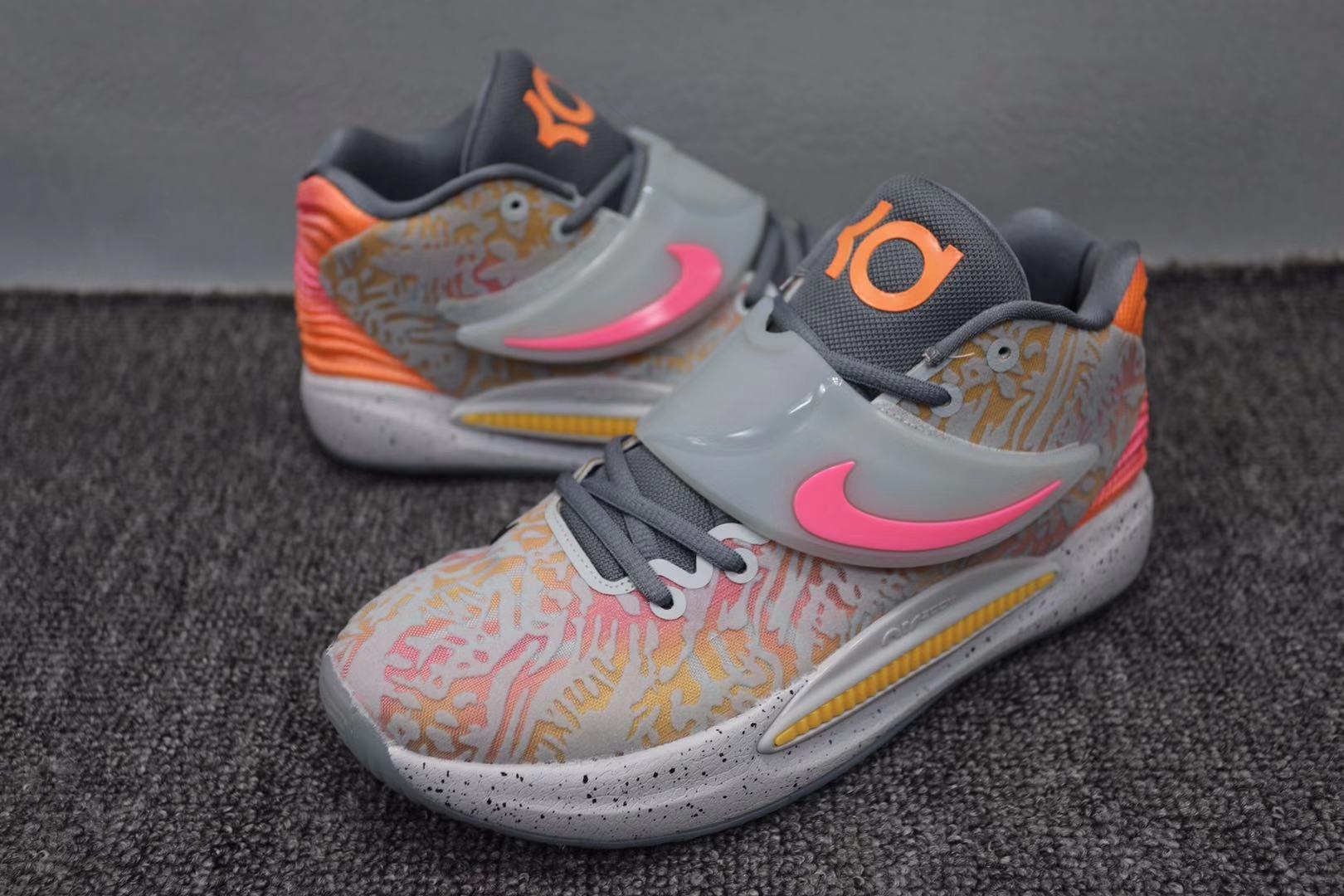 Nike KD 14 Grey Pink Yellow Shoes